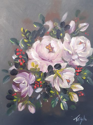 Acrylic. Pink bouquet.